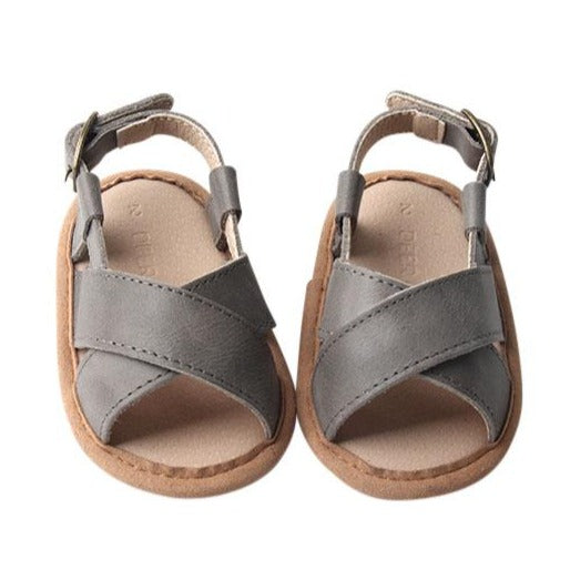 Grey - Cross Sandal - US Size 1-4 - Soft Sole Shoes Deer Grace 