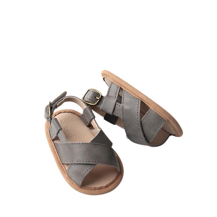 Grey - Cross Sandal - US Size 1-4 - Soft Sole Shoes Deer Grace