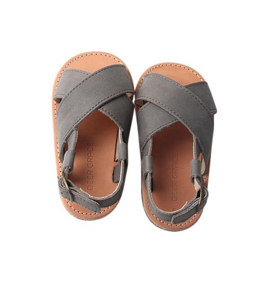 Grey - Cross Sandal - US Size 5-9 - Hard Sole Shoes Deer Grace