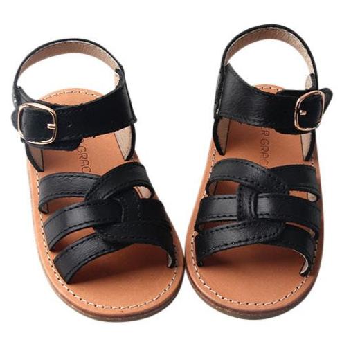 Black - Desert Sandal - US Size 5-9 - Hard Sole Shoes Deer Grace