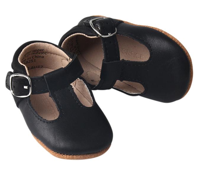 Black - Classic T-Bar - US Size 1-5 - Soft Sole Shoes Deer Grace