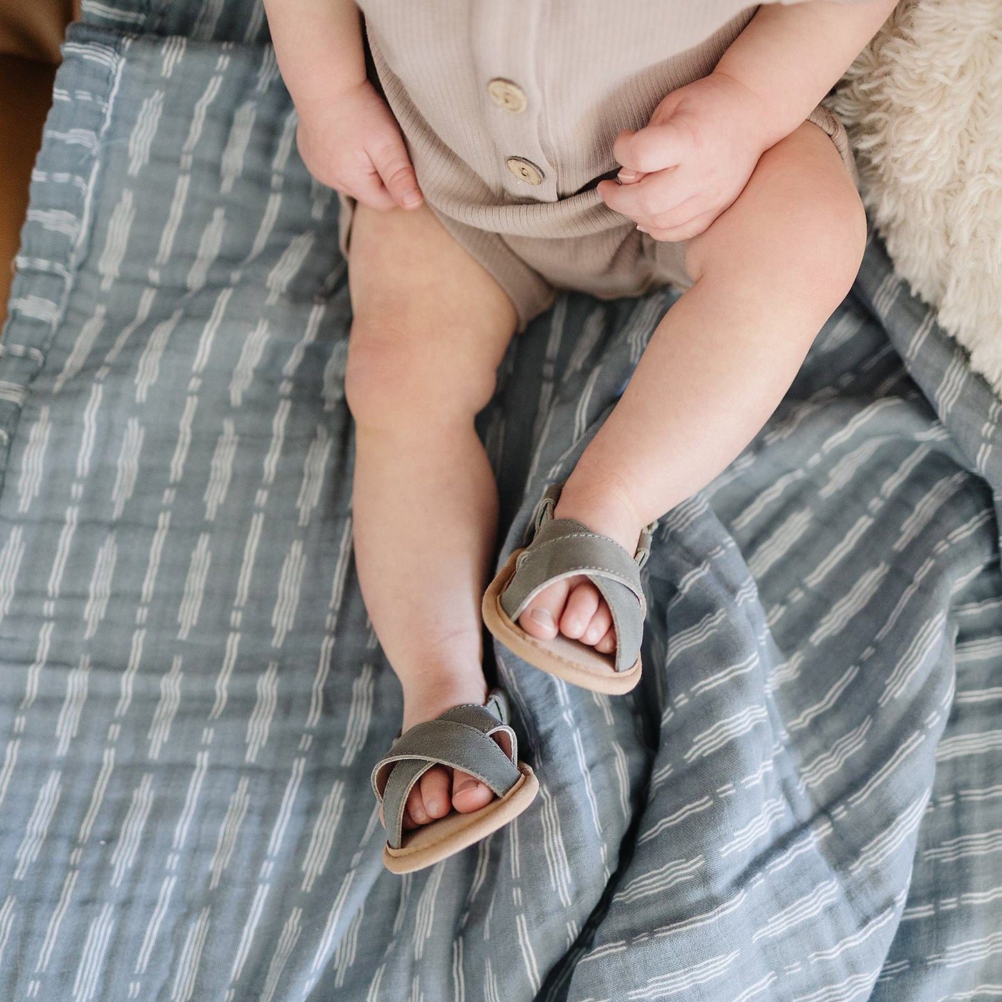Grey - Cross Sandal - US Size 2-4 - Soft Sole Shoes Deer Grace