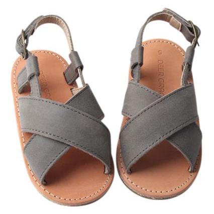 Grey - Cross Sandal - US Size 5-9 - Hard Sole Shoes Deer Grace 