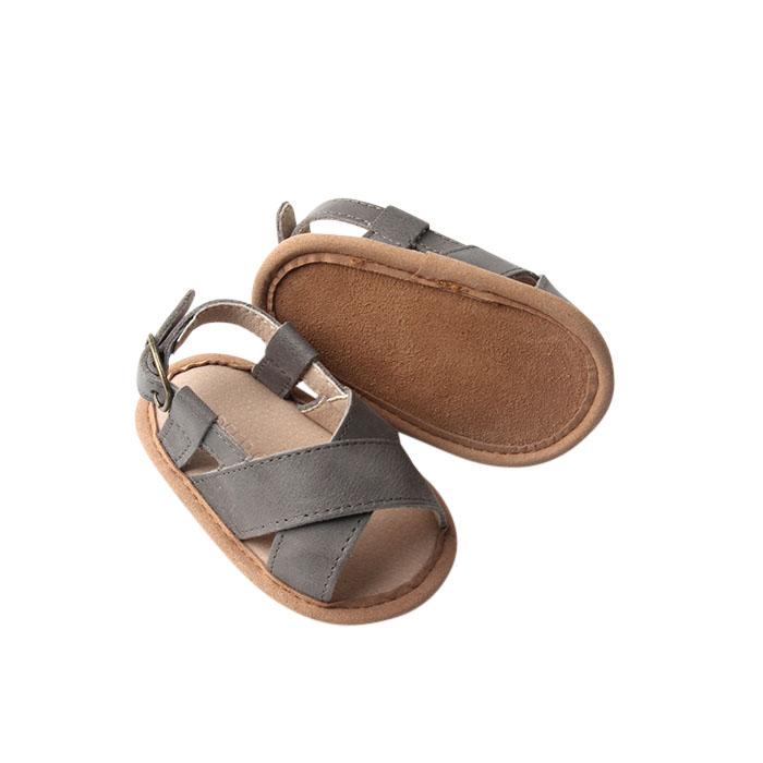 Grey - Cross Sandal - US Size 1-4 - Soft Sole Shoes Deer Grace 