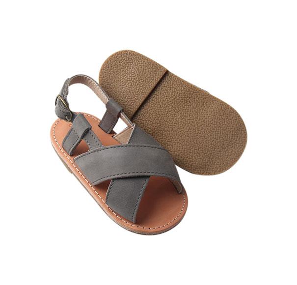 Grey - Cross Sandal - US Size 5-9 - Hard Sole Shoes Deer Grace 