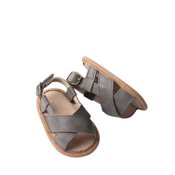 Grey - Cross Sandal - US Size 1-4 - Soft Sole Shoes Deer Grace 