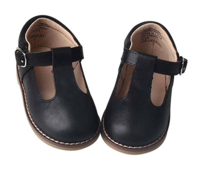 Black - Classic T-Bar - US Size 5-10 - Hard Sole Shoes Deer Grace 
